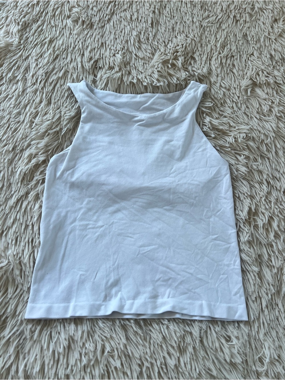Free People White Ribbed High-Neck Tank